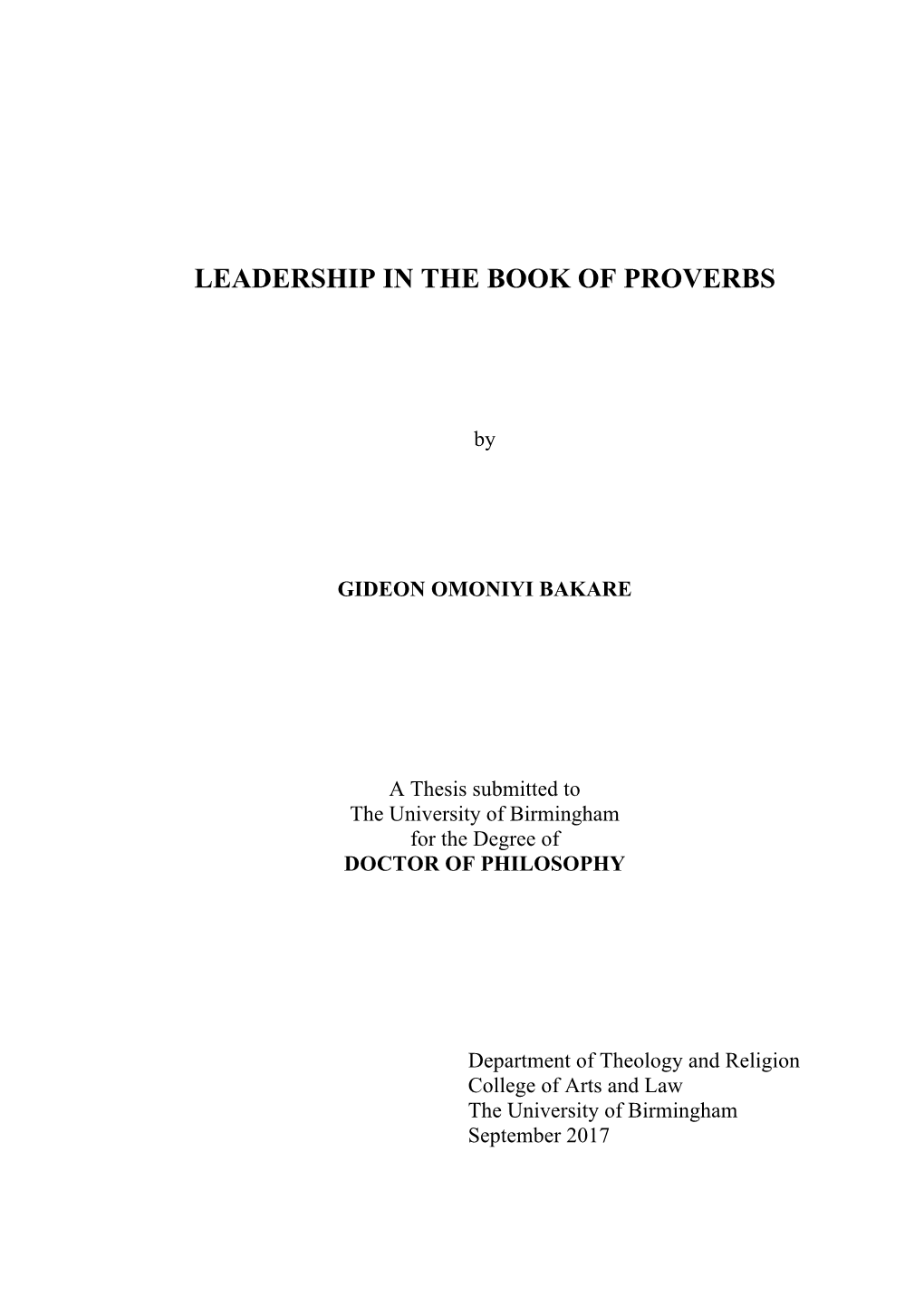 Leadership in the Book of Proverbs