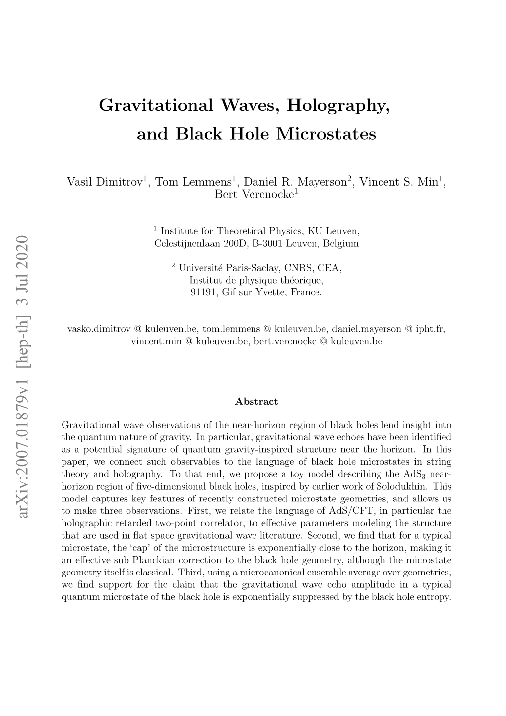 Gravitational Waves, Holography, and Black Hole Microstates
