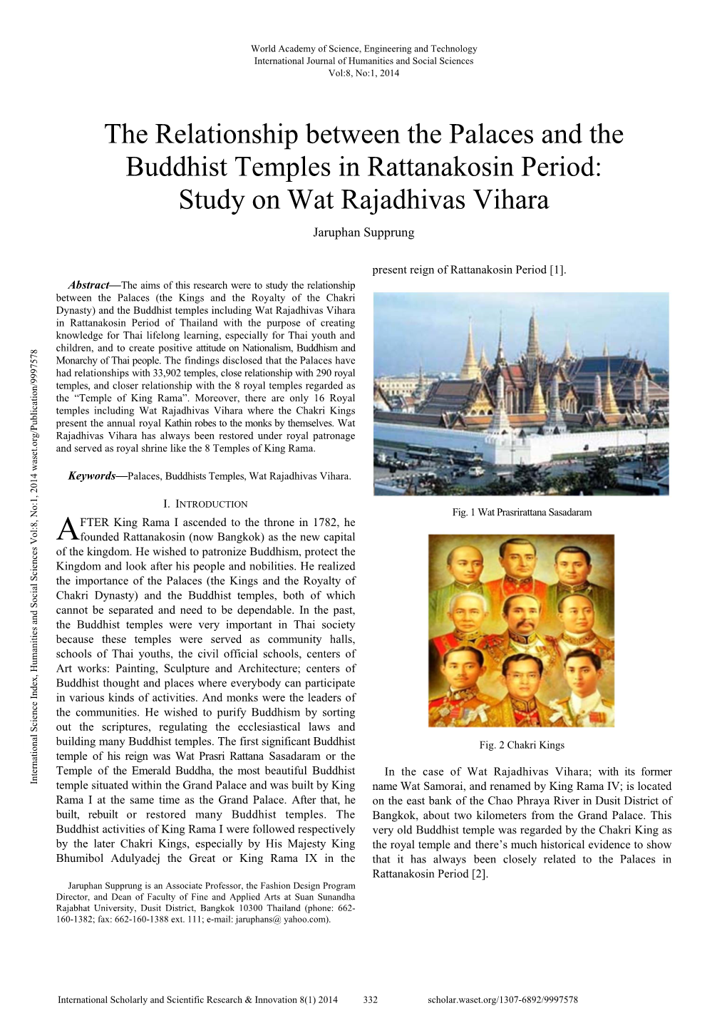 The Relationship Between the Palaces and the Buddhist Temples in Rattanakosin Period