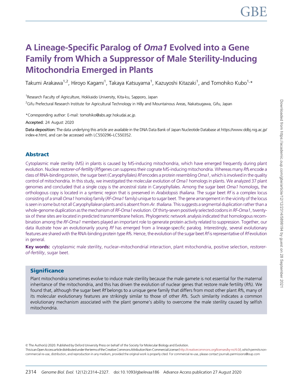 A Lineage-Specific Paralog of Oma1 Evolved Into a Gene Family From