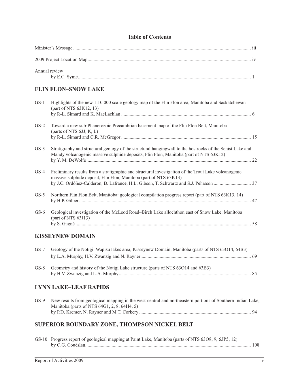 Report of Activities 2009 Table of Contents