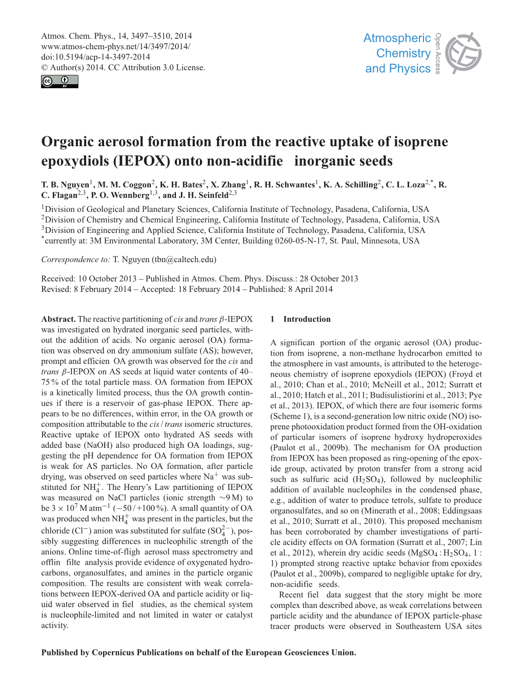 Organic Aerosol Formation from the Reactive Uptake of IEPOX 3499