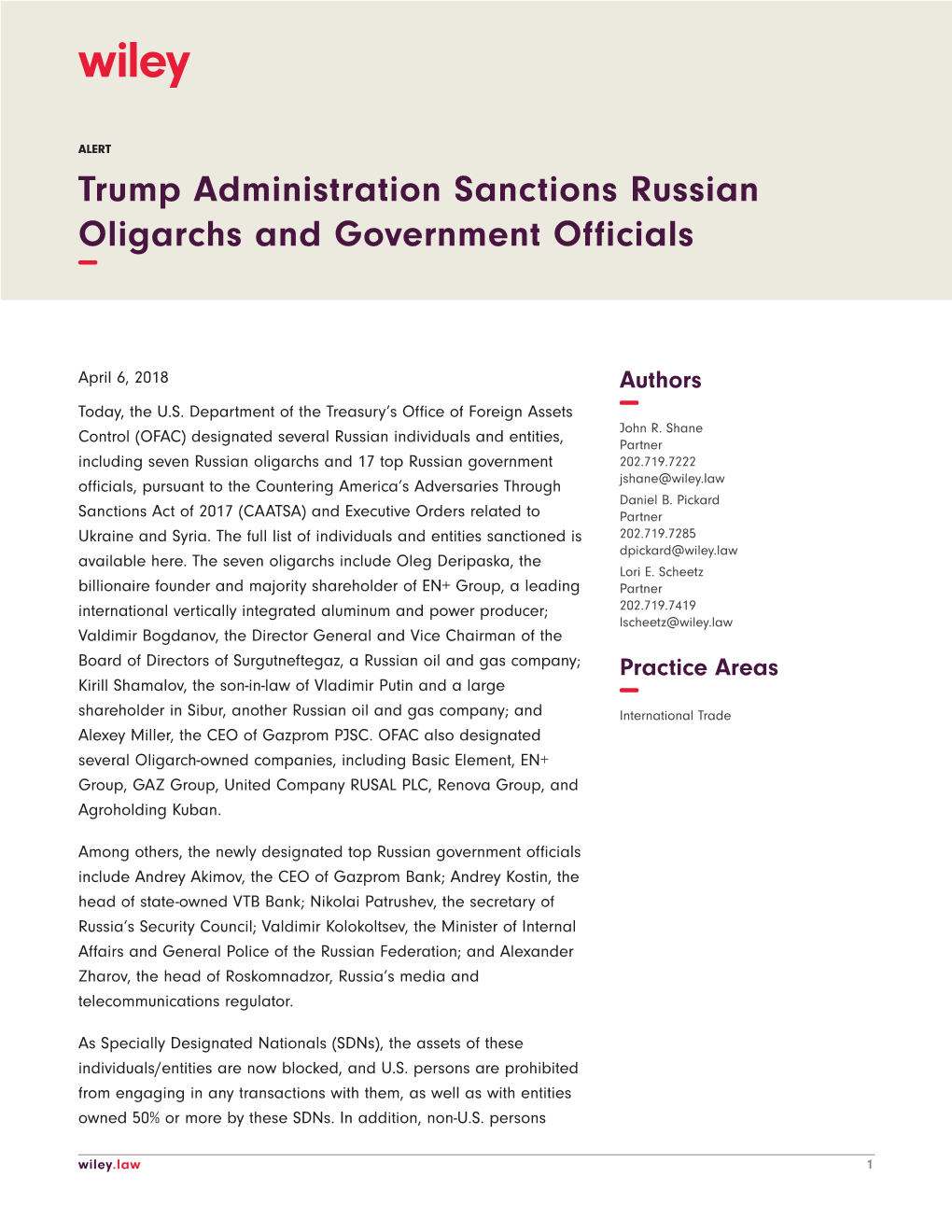 Trump Administration Sanctions Russian Oligarchs and Government Officials −