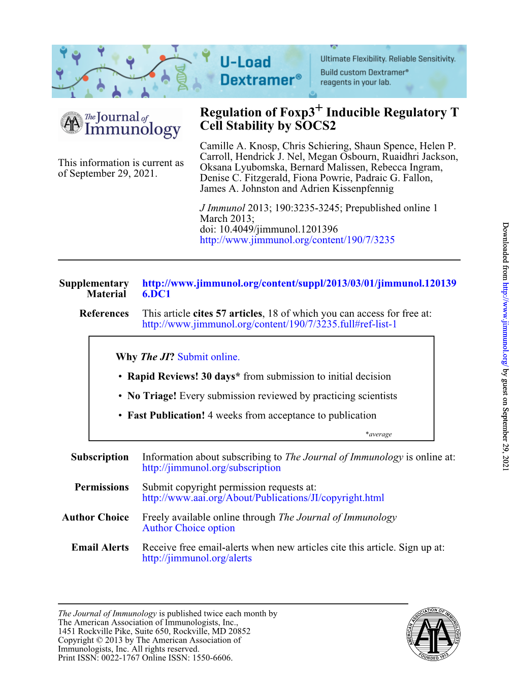 Cell Stability by SOCS2 Inducible Regulatory T + Regulation of Foxp3