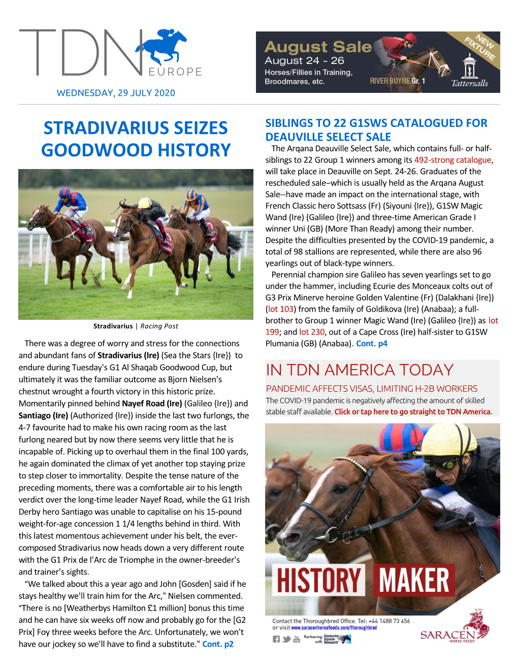 Stradivarius Seizes Goodwood History Saratoga Springs, N.Y