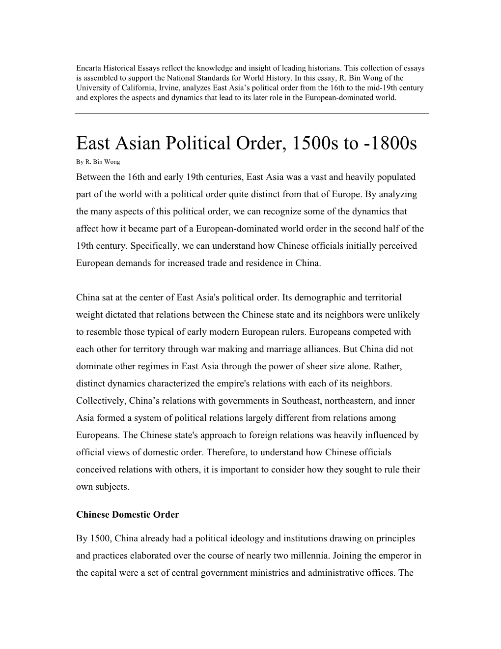 East Asian Political Order, 1500S to -1800S by R