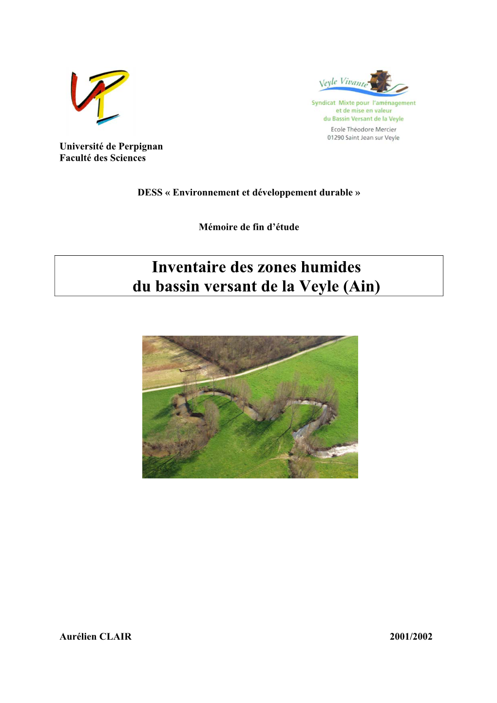 Inventaire Des Zones Humides Du Bassin Versant De La Veyle (Ain)