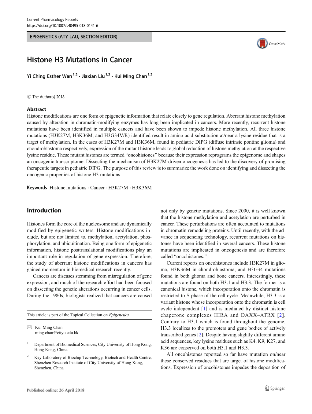 Histone H3 Mutations in Cancer