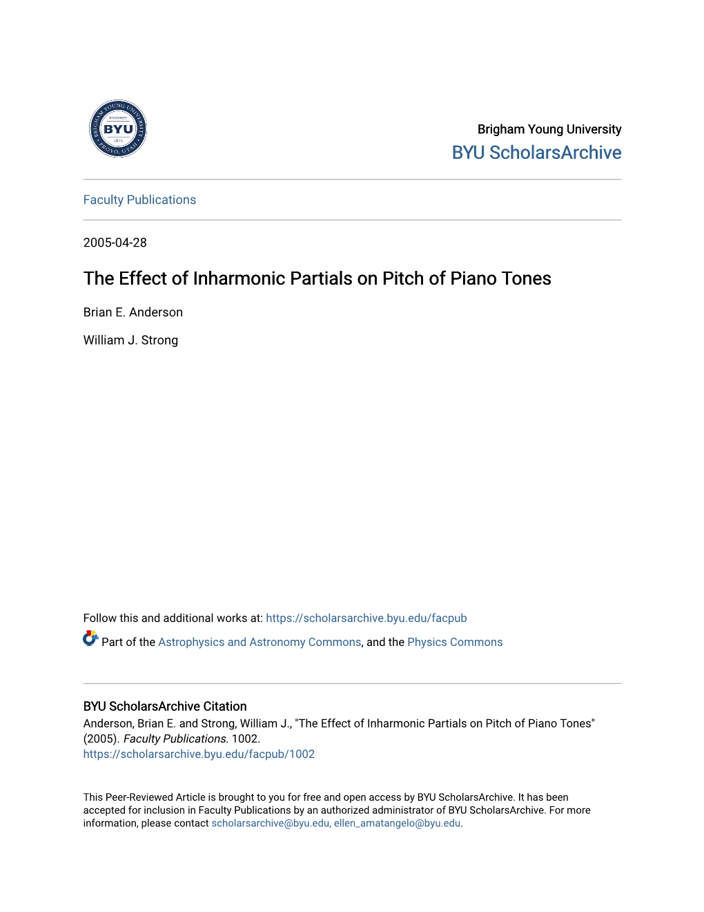 The Effect of Inharmonic Partials on Pitch of Piano Tones
