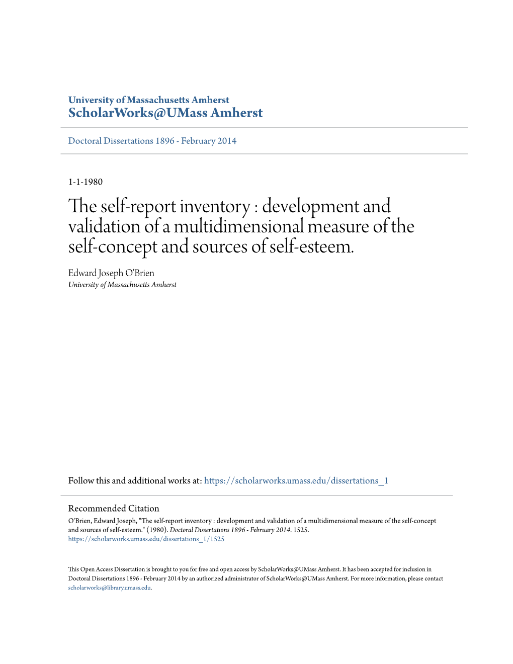 The Self-Report Inventory : Development and Validation of a Multidimensional Measure of the Self-Concept and Sources of Self-Esteem