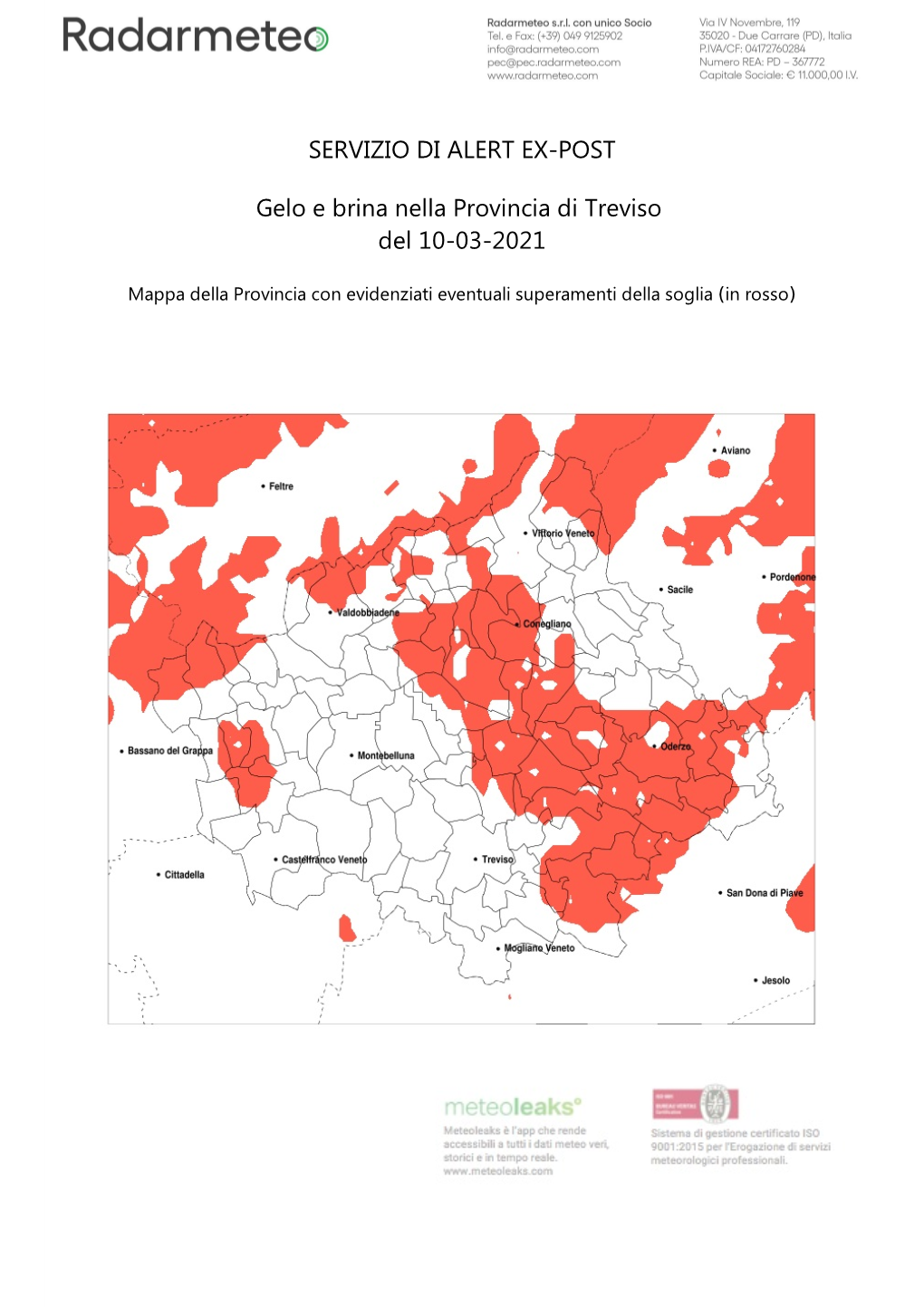 SERVIZIO DI ALERT EX-POST Gelo E Brina Nella Provincia Di Treviso Del