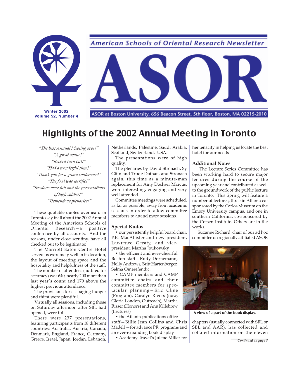 Highlights of the 2002 Annual Meeting in Toronto