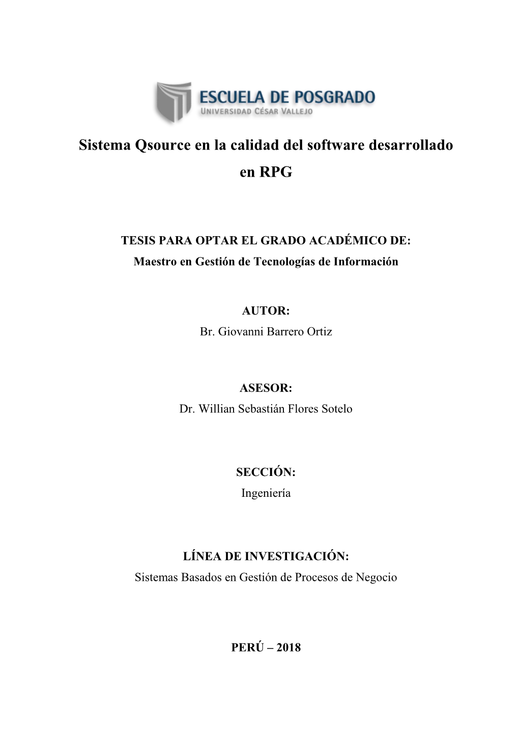 Sistema Qsource En La Calidad Del Software Desarrollado En RPG