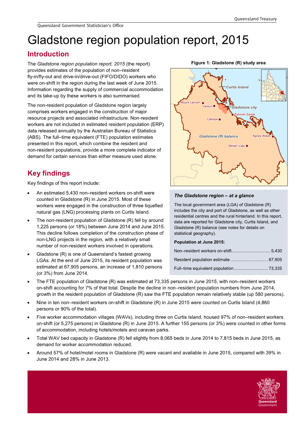 Gladstone Region Population Report, 2015