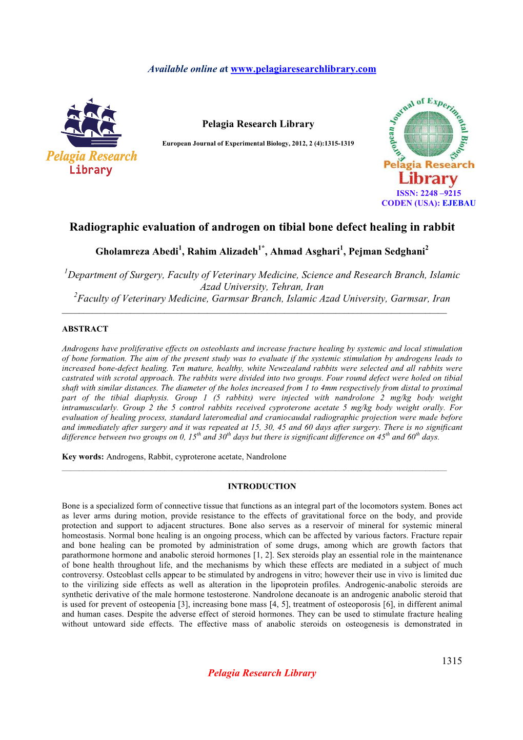 Radiographic Evaluation of Androgen on Tibial Bone Defect Healing in Rabbit