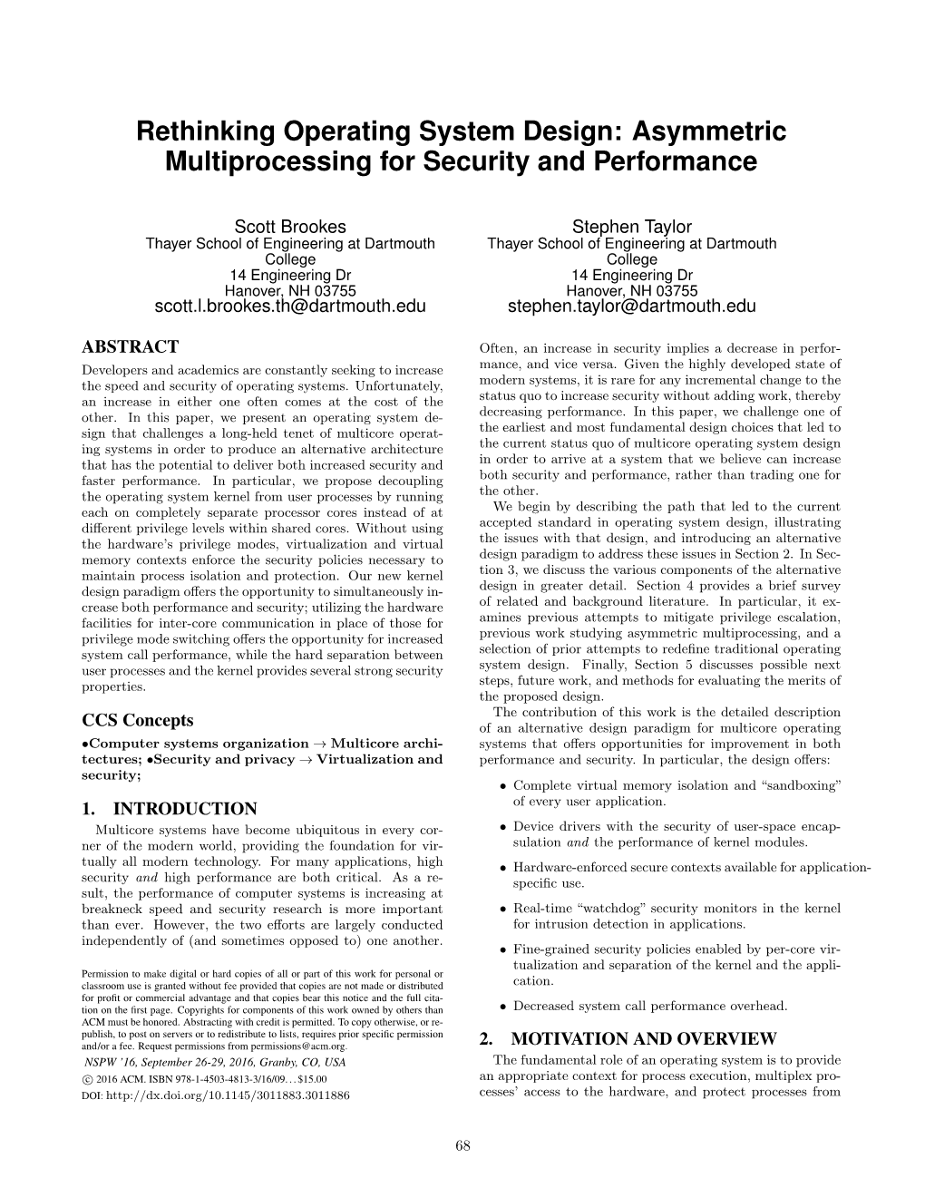 Rethinking Operating System Design: Asymmetric Multiprocessing for Security and Performance