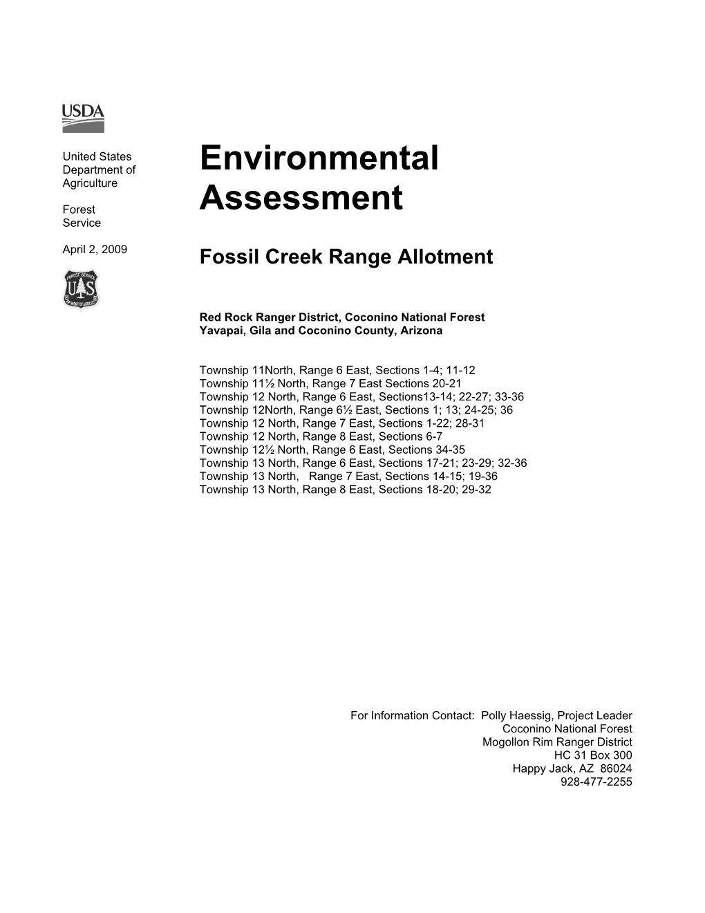 Fossil Creek Range Allotment Environmental Assessment