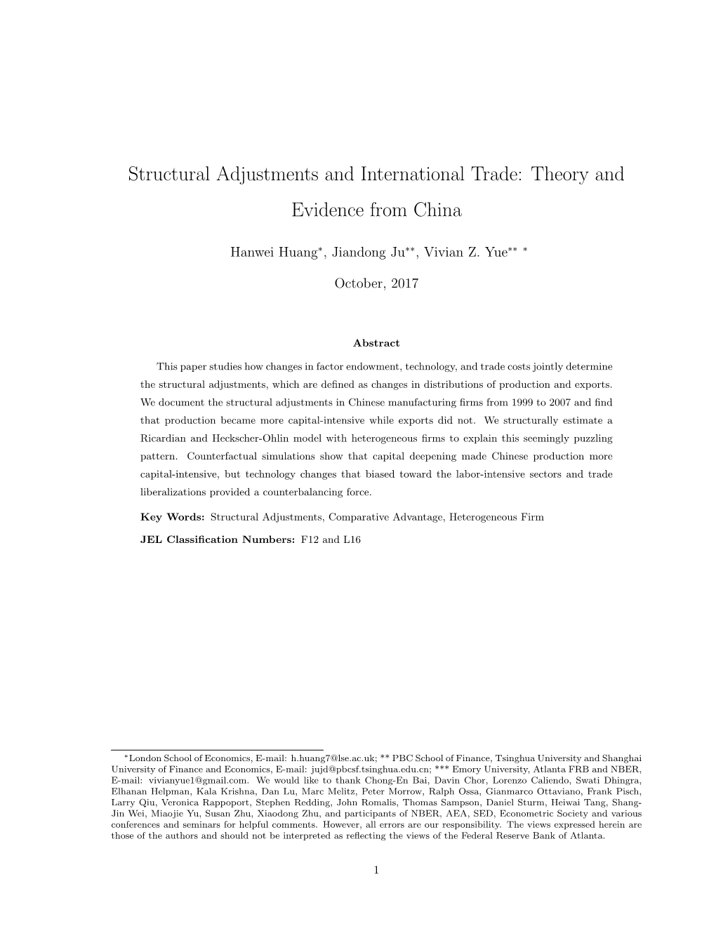 Structural Adjustments and International Trade: Theory and Evidence from China
