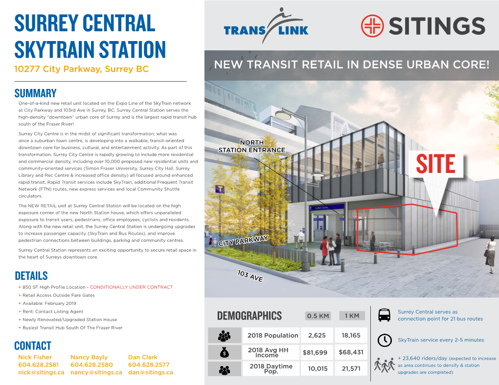 Surrey Central SKYTRAIN STATION 10277 City Parkway, Surrey BC NEW TRANSIT RETAIL in DENSE URBAN CORE!