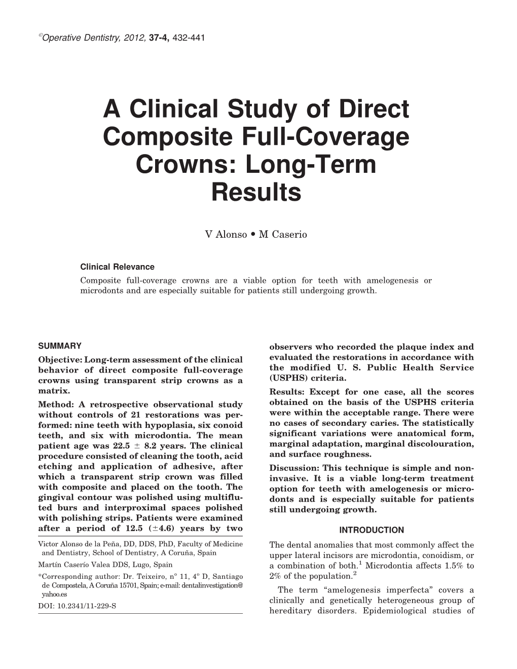 A Clinical Study of Direct Composite Full-Coverage Crowns: Long-Term Results