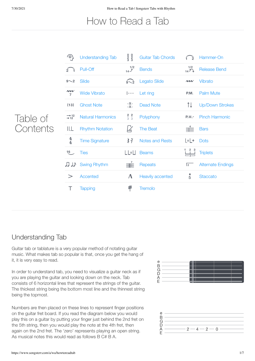 How to Read a Tab Table of Contents