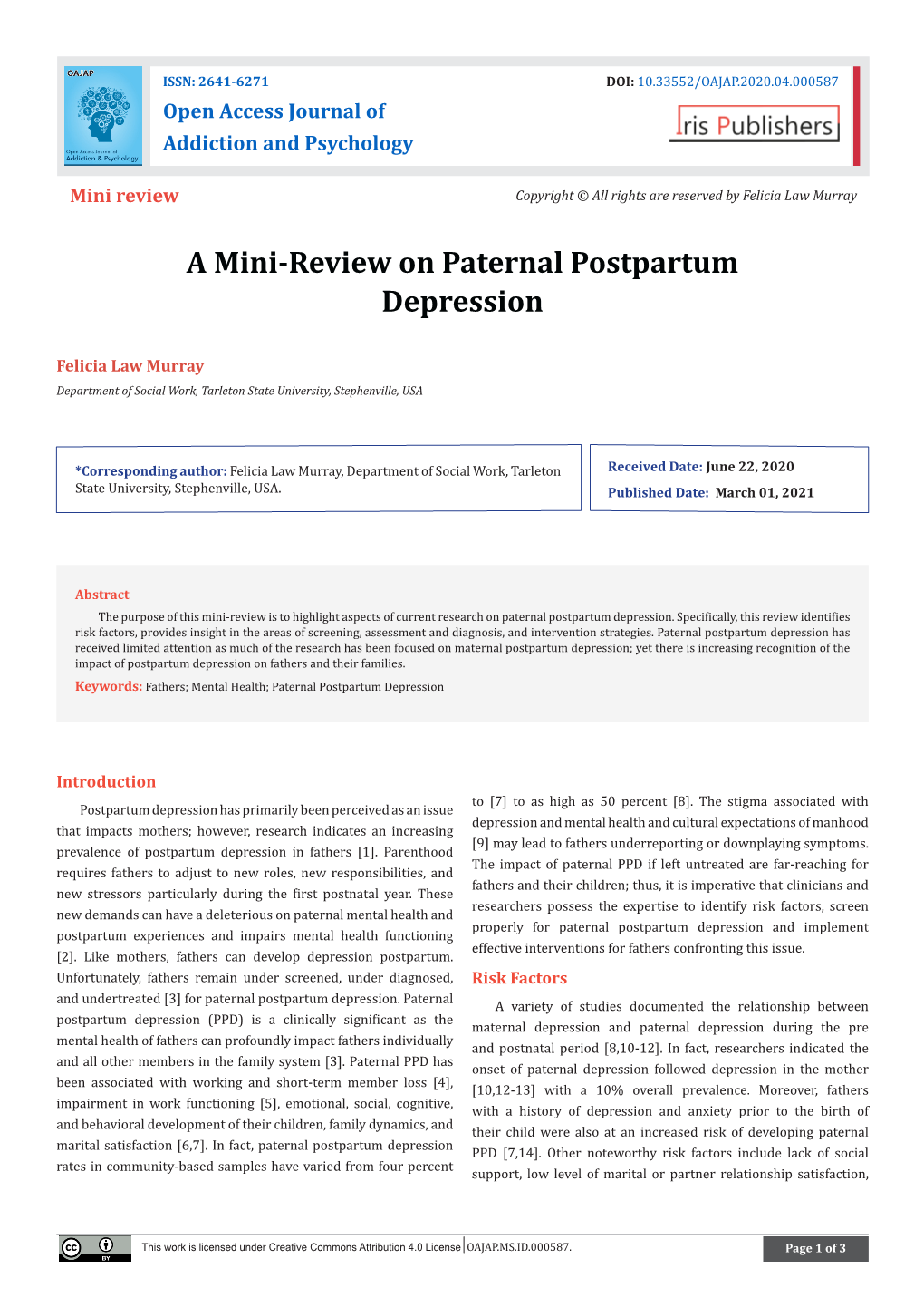 A Mini-Review on Paternal Postpartum Depression