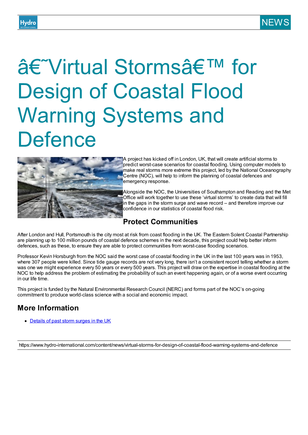 Â€˜Virtual Stormsâ€™ for Design of Coastal Flood Warning Systems and Defence