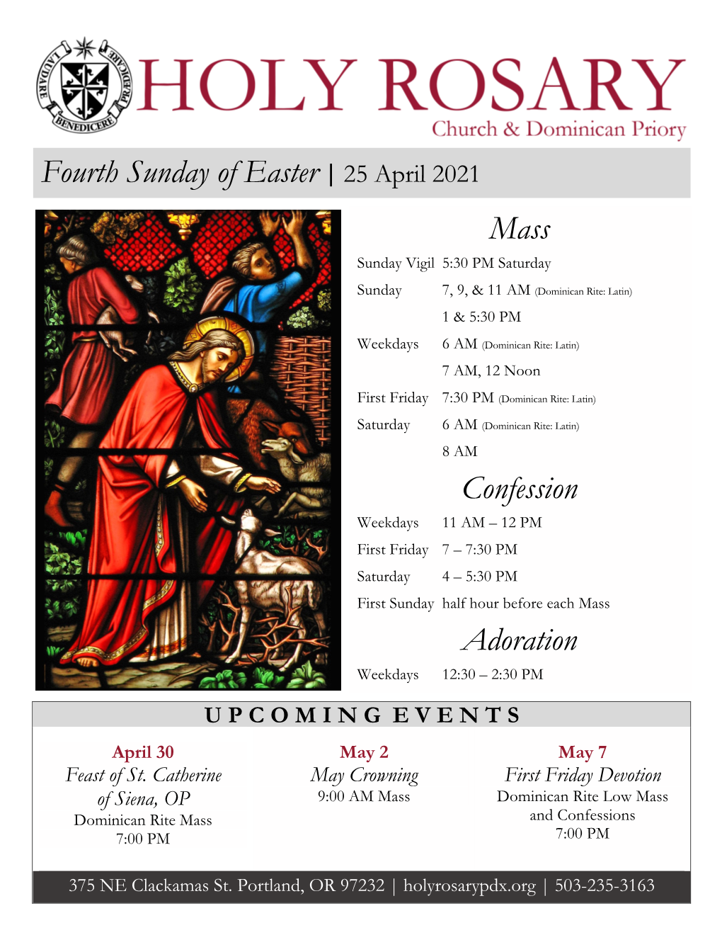 Fourth Sunday of Easter | 25 April 2021 Mass Confession Adoration