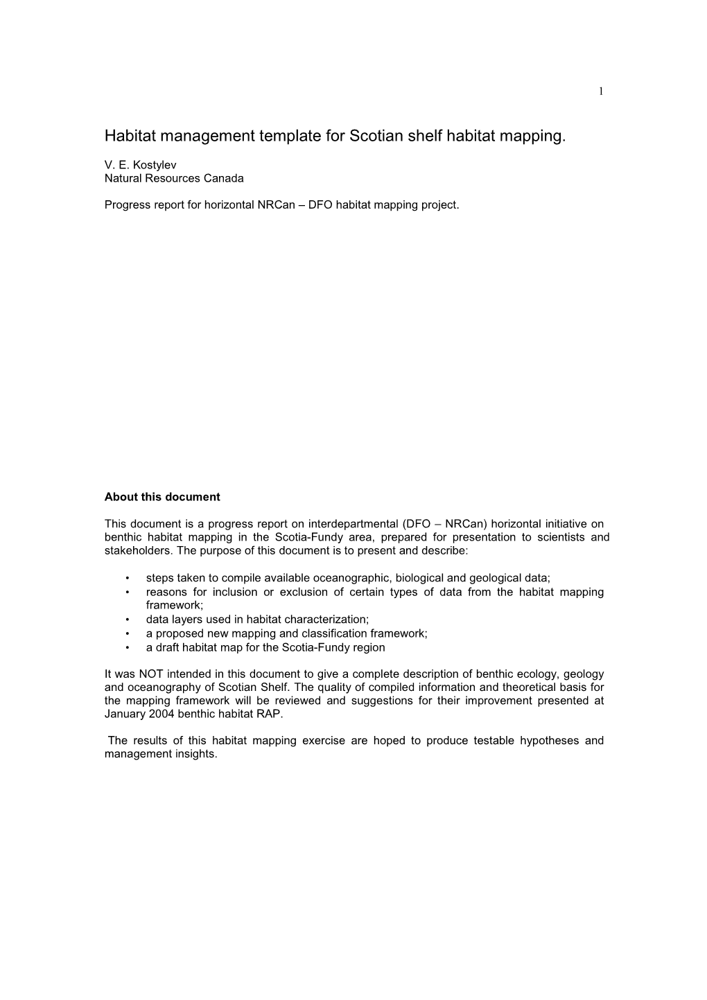 Habitat Management Template for Scotian Shelf Habitat Mapping