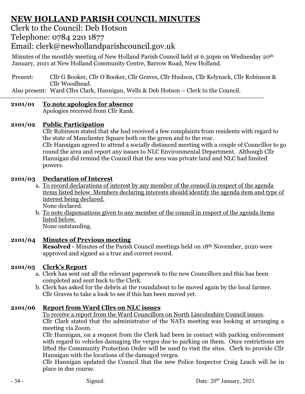 New Holland Parish Council Minutes