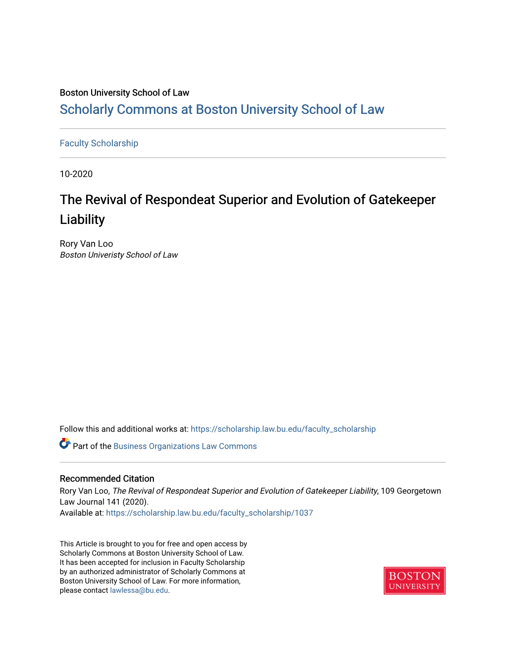 The Revival of Respondeat Superior and Evolution of Gatekeeper Liability