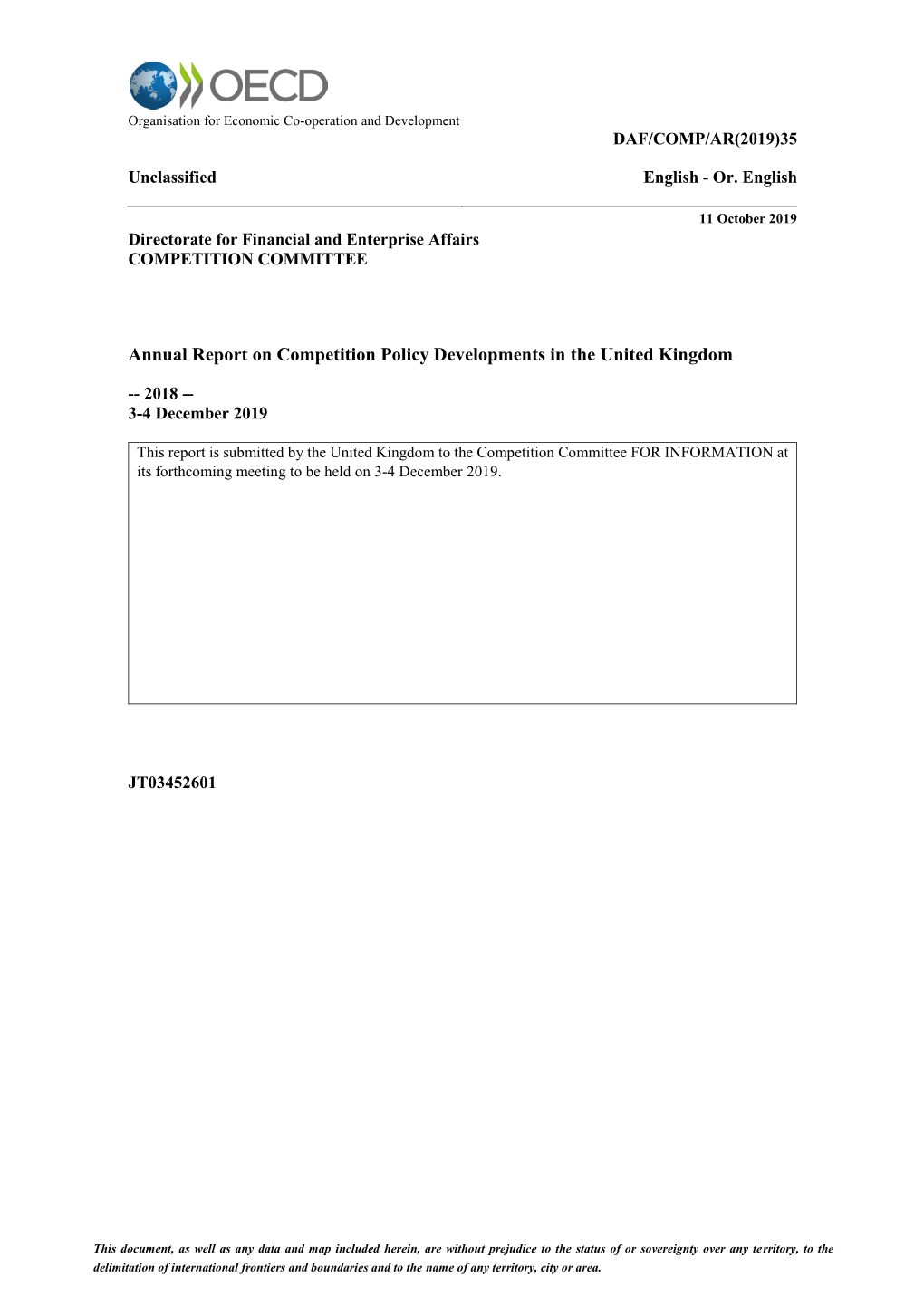 Annual Report on Competition Policy Developments in the United Kingdom