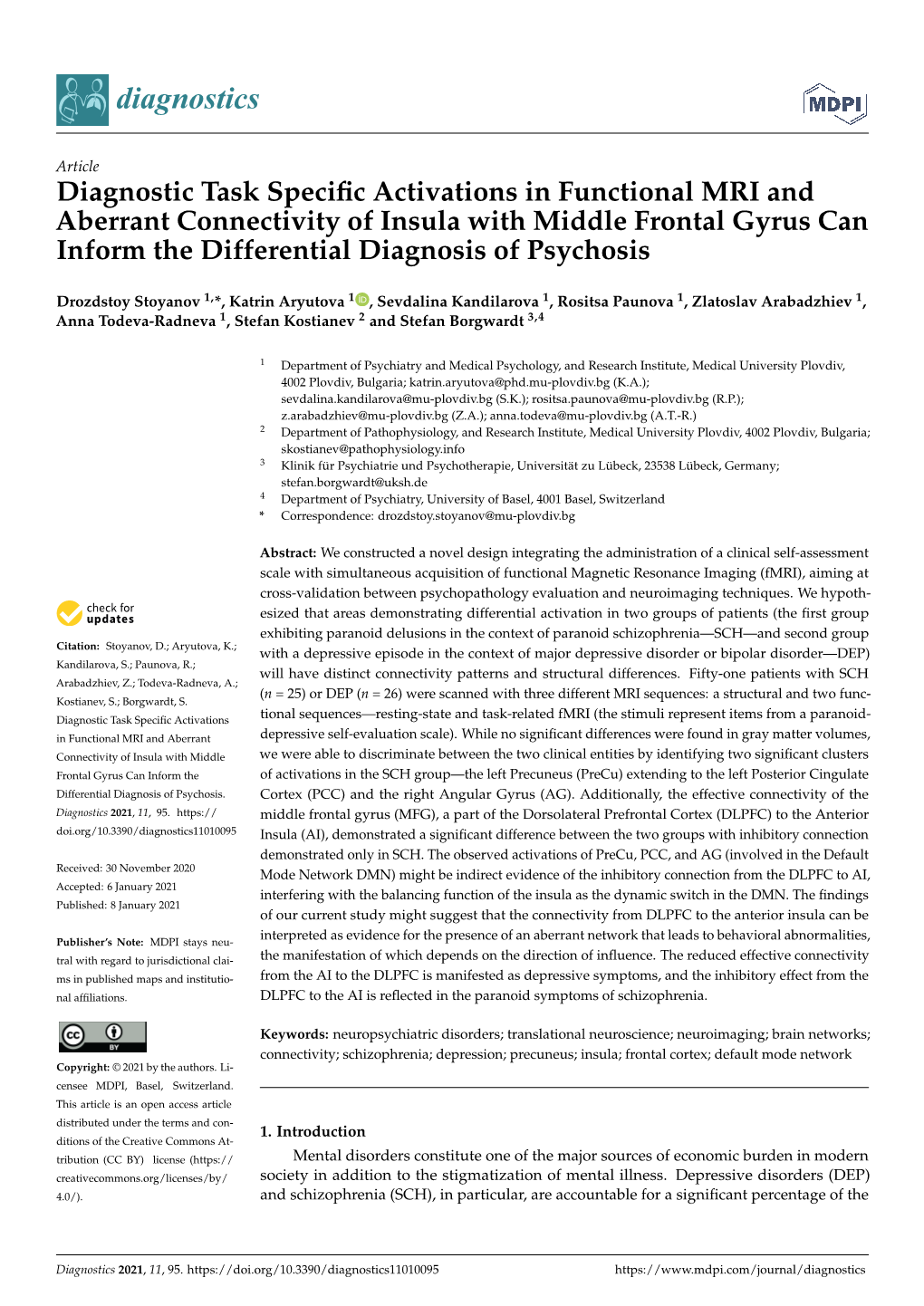 Diagnostic Task Specific Activations in Functional MRI And