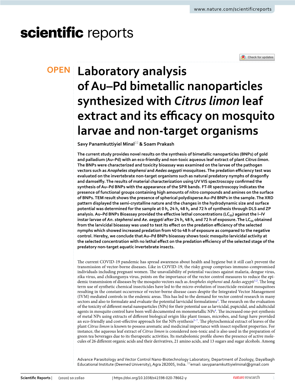 Laboratory Analysis of Au–Pd Bimetallic Nanoparticles