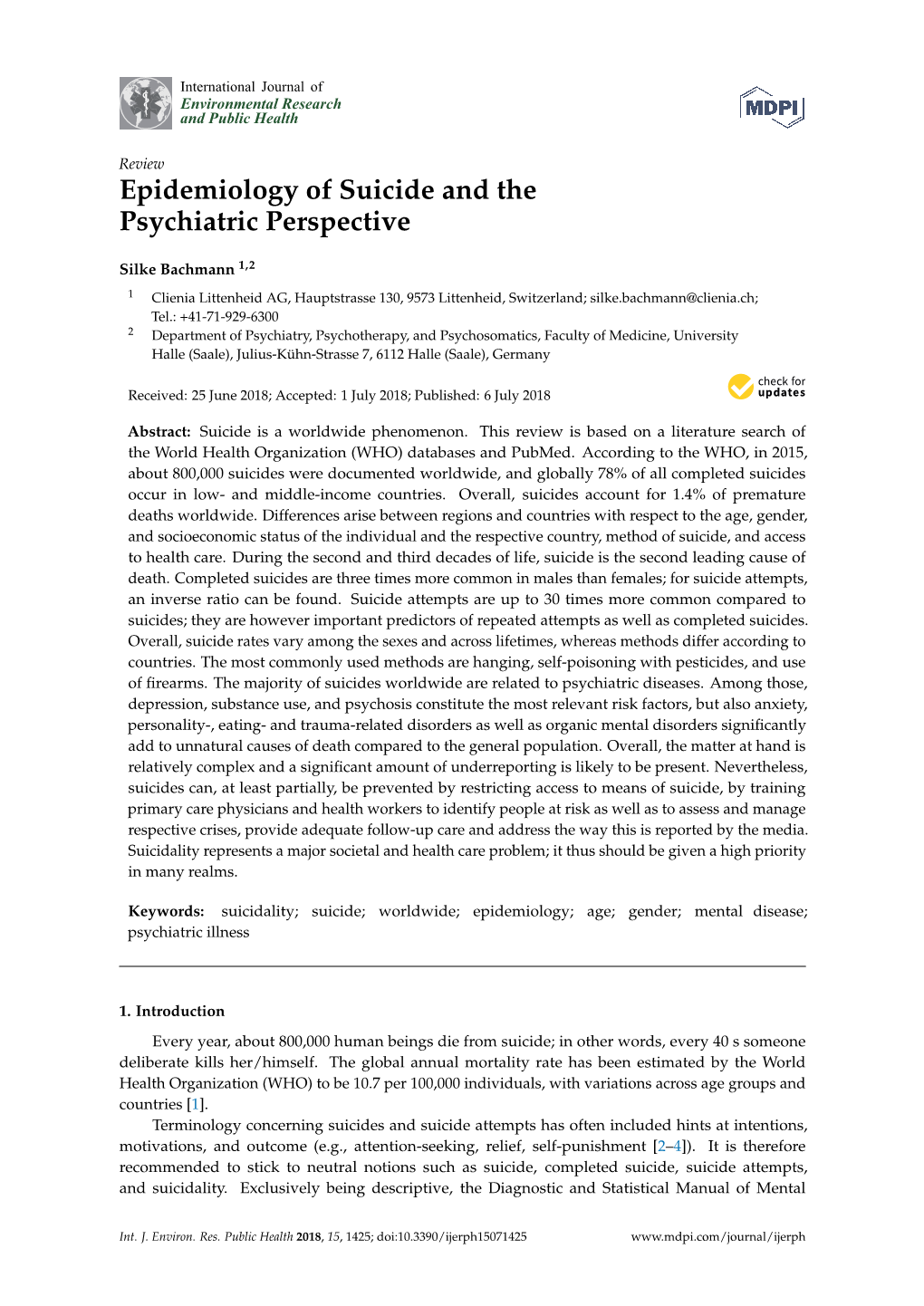 Epidemiology of Suicide and the Psychiatric Perspective