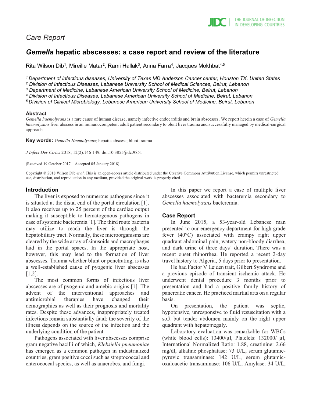 Gemella Hepatic Abscesses: a Case Report and Review of the Literature