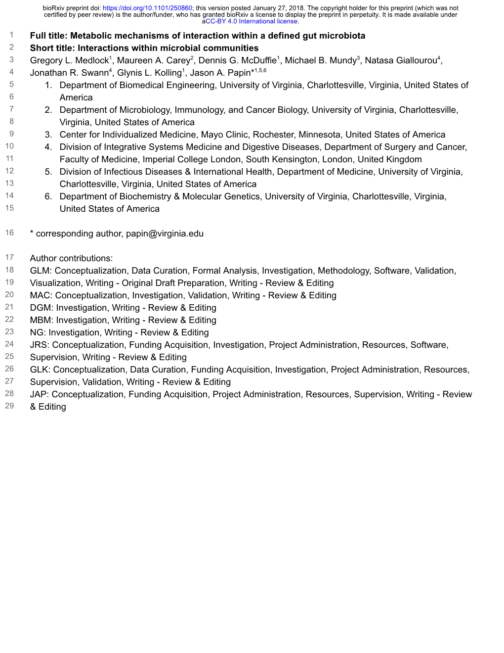 Metabolic Mechanisms of Interaction Within a Defined Gut Microbiota 2 Short Title: Interactions Within Microbial Communities 3 Gregory L