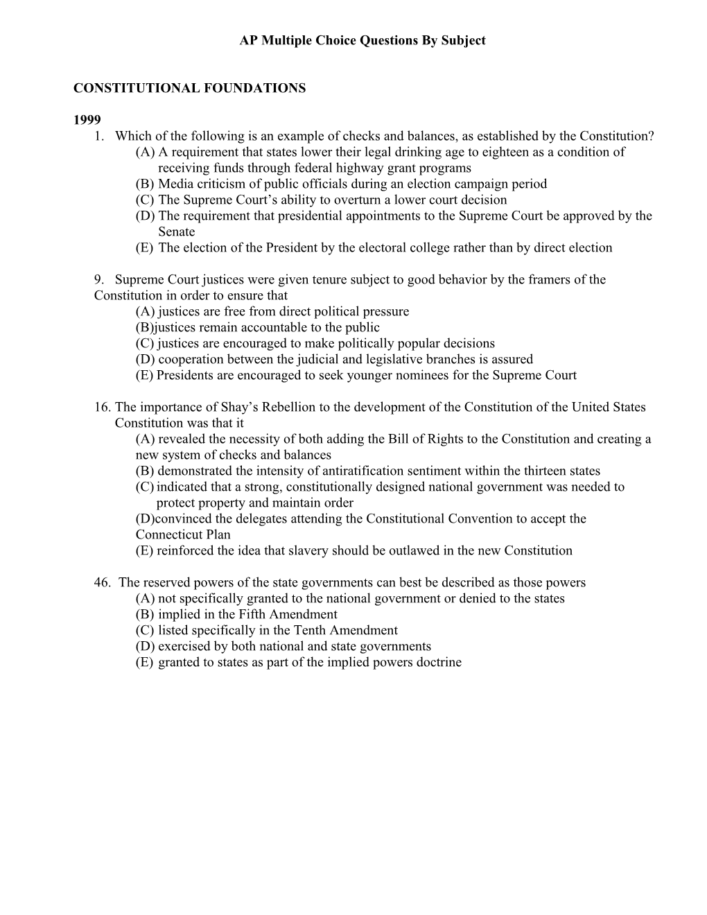 AP Multiple Choice Questions by Subject