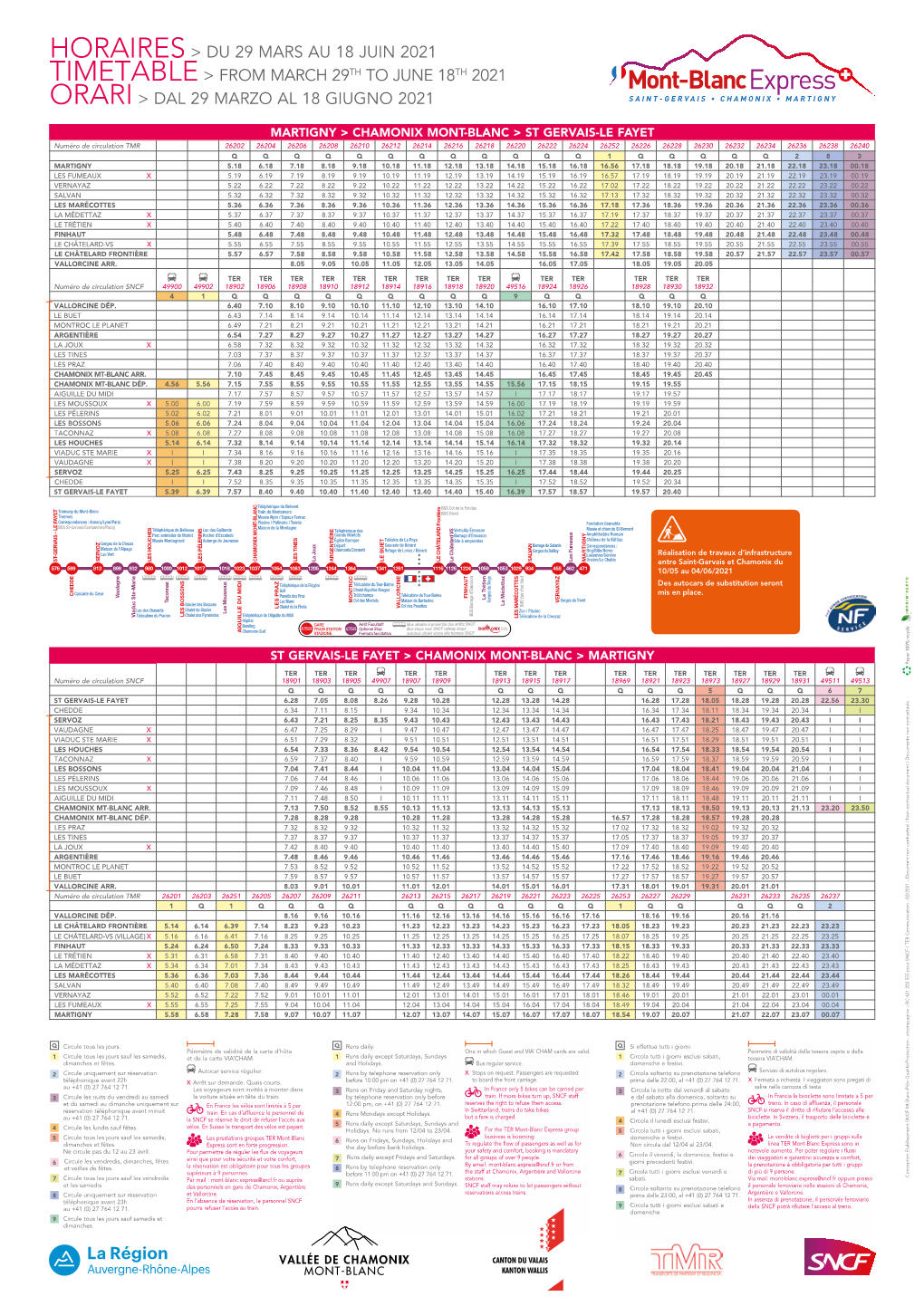 HORAIRES&gt; DU 29 MARS AU 18 JUIN 2021 TIMETABLE&gt; from MARCH 29TH to JUNE 18TH 2021 ORARI&gt; DAL 29 MARZO AL 18 GIUGNO