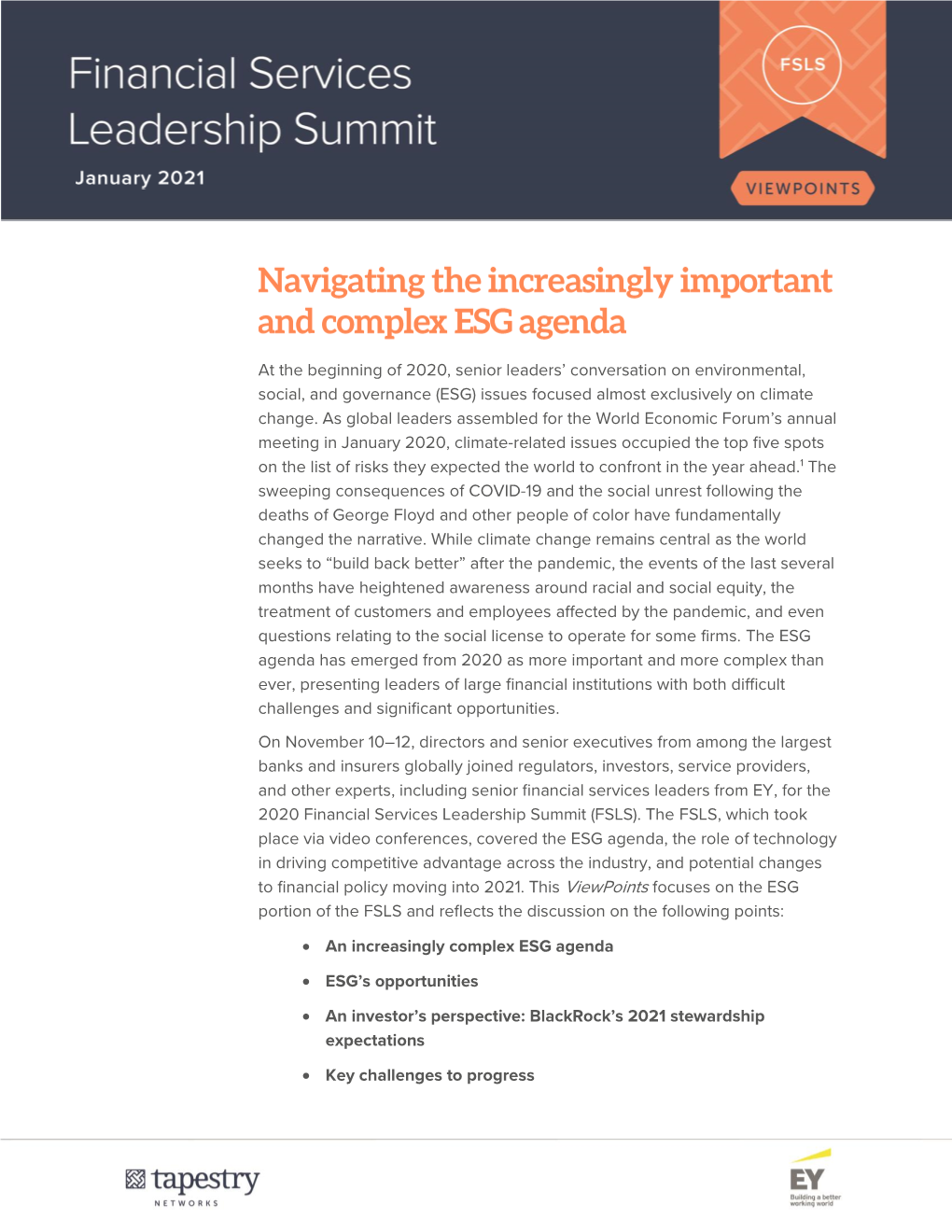 Navigating the Increasingly Important and Complex ESG Agenda (Pdf)