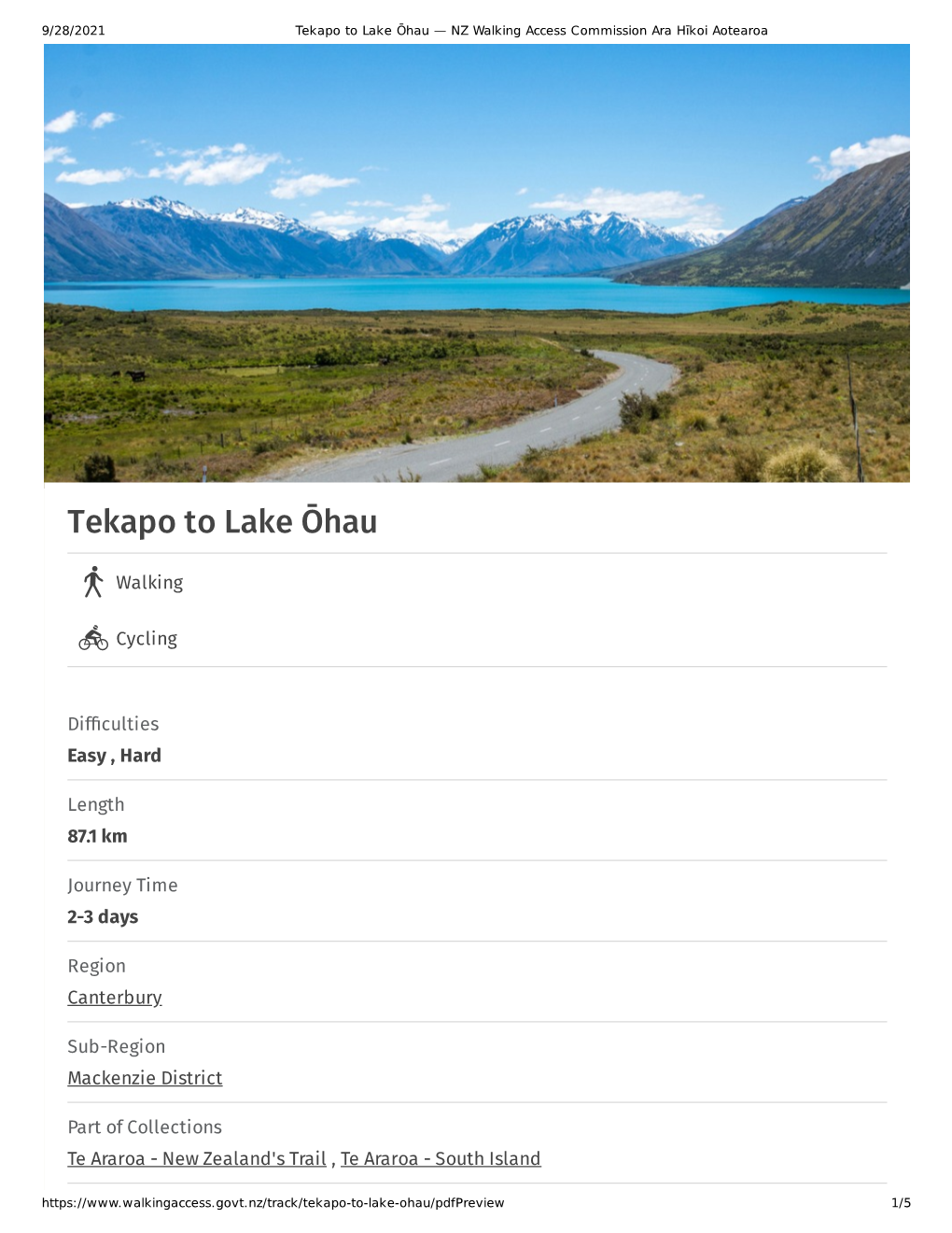 Tekapo to Lake Ōhau — NZ Walking Access Commission Ara Hīkoi Aotearoa