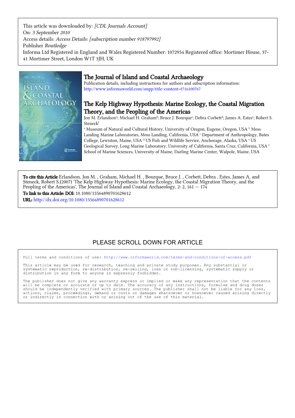 The Journal of Island and Coastal Archaeology the Kelp Highway