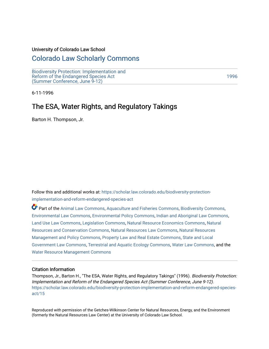 The ESA, Water Rights, and Regulatory Takings