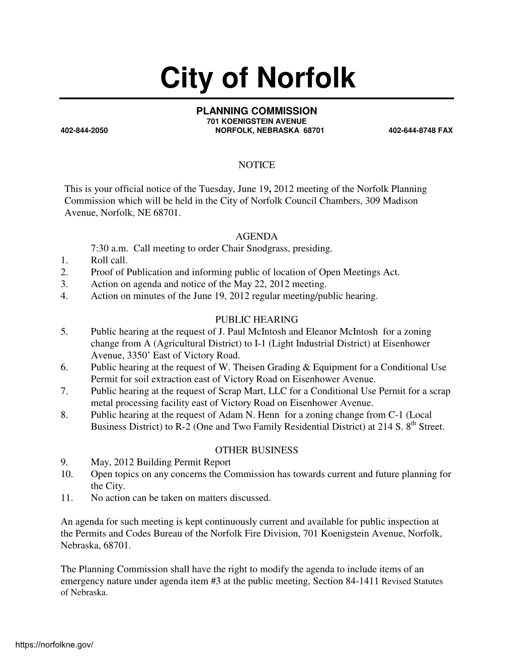 Planning Commission Agenda Packet June 19, 2012