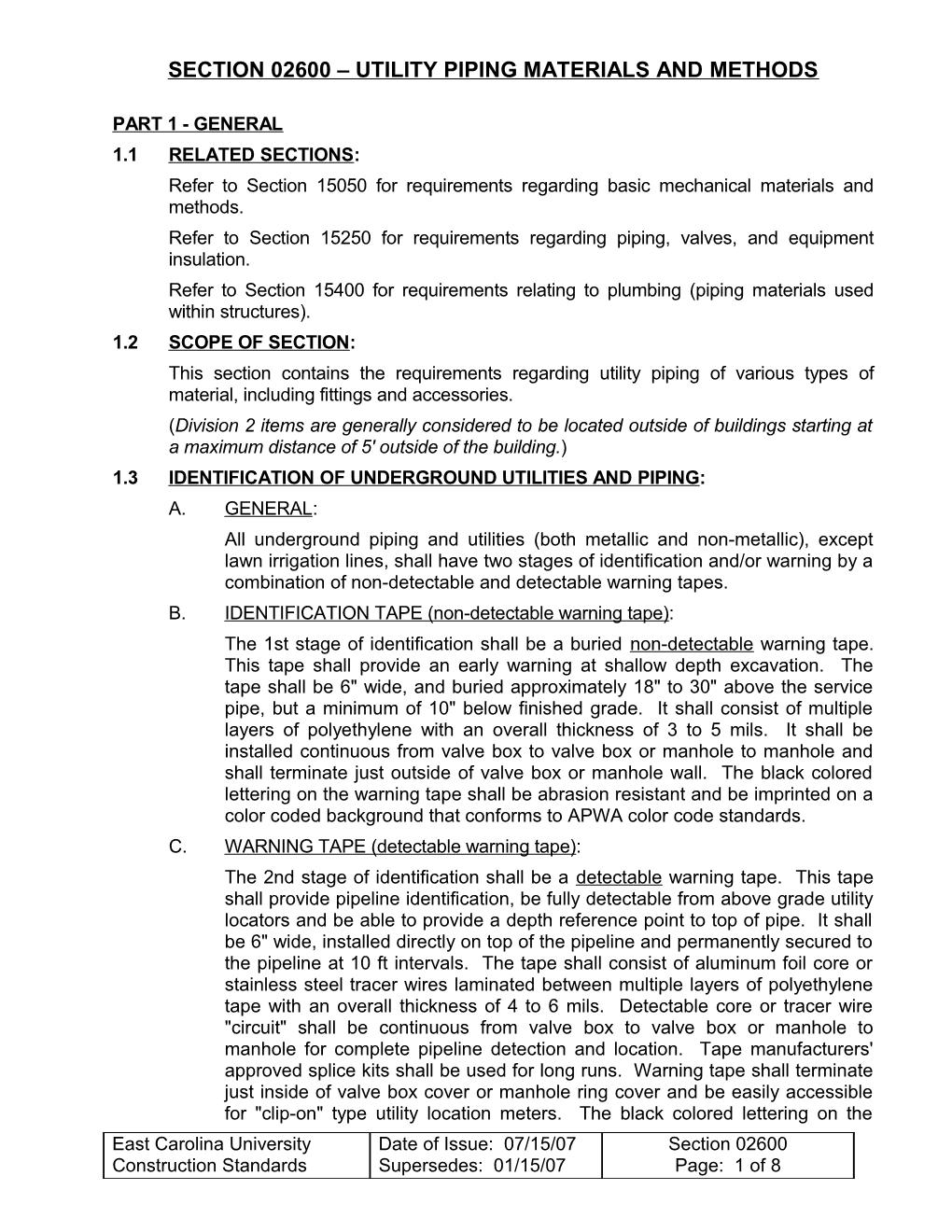 02600; Utility Piping Materials and Methods