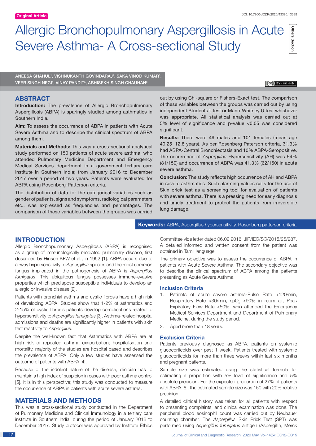 Allergic Bronchopulmonary Aspergillosis in Acute Severe Asthma