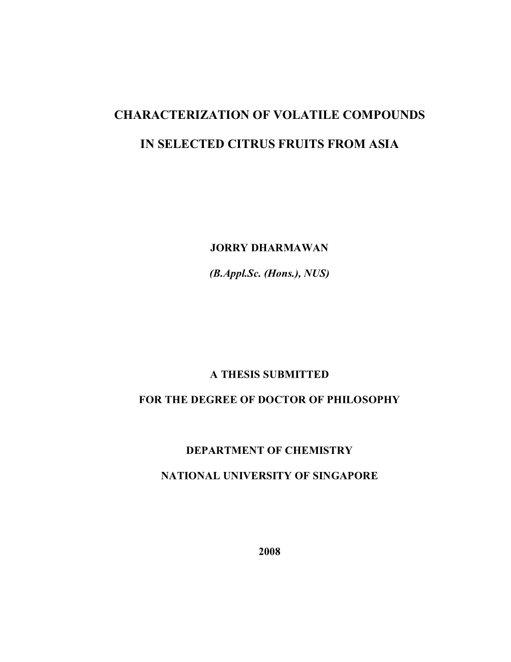 Characterization of Volatile Compounds in Selected Citrus Fruits from Asia, Namely Pontianak Orange from Indonesia, Mosambi from India And