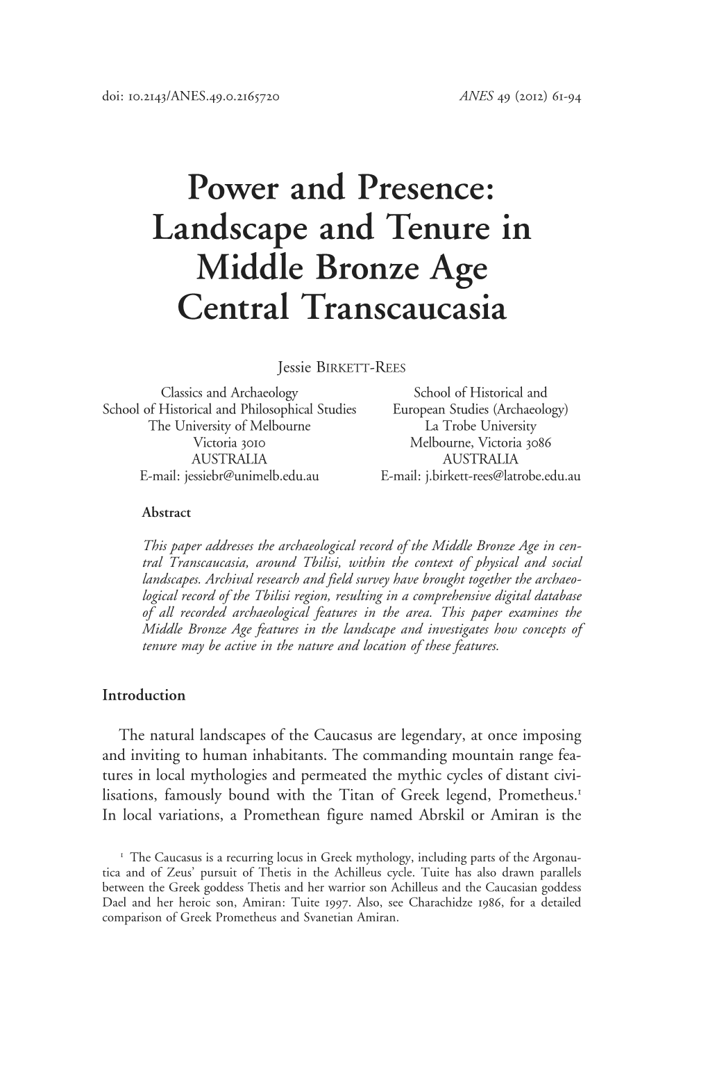 Landscape and Tenure in Middle Bronze Age Central Transcaucasia