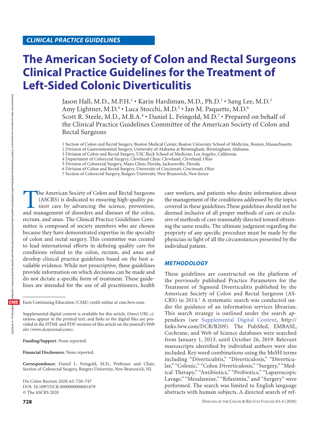 Clinical Practice Guidelines for the Treatment of Left-Sided Colonic