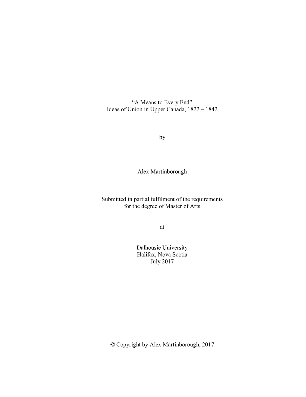 Ideas of Union in Upper Canada, 1822 – 1842